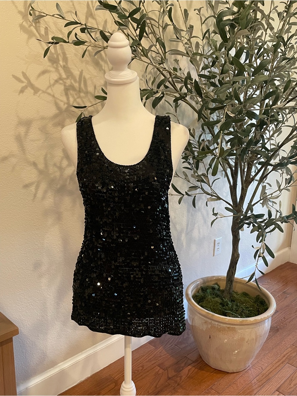 Black Sequin Tank Top - Women's Sleeveless Party Top